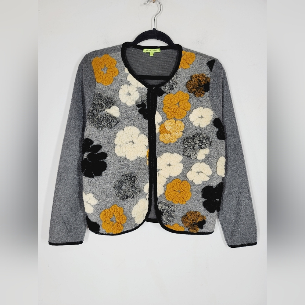 TRISHA TYLER Fleece Floral Patterned Gray Cardigan, Size PL